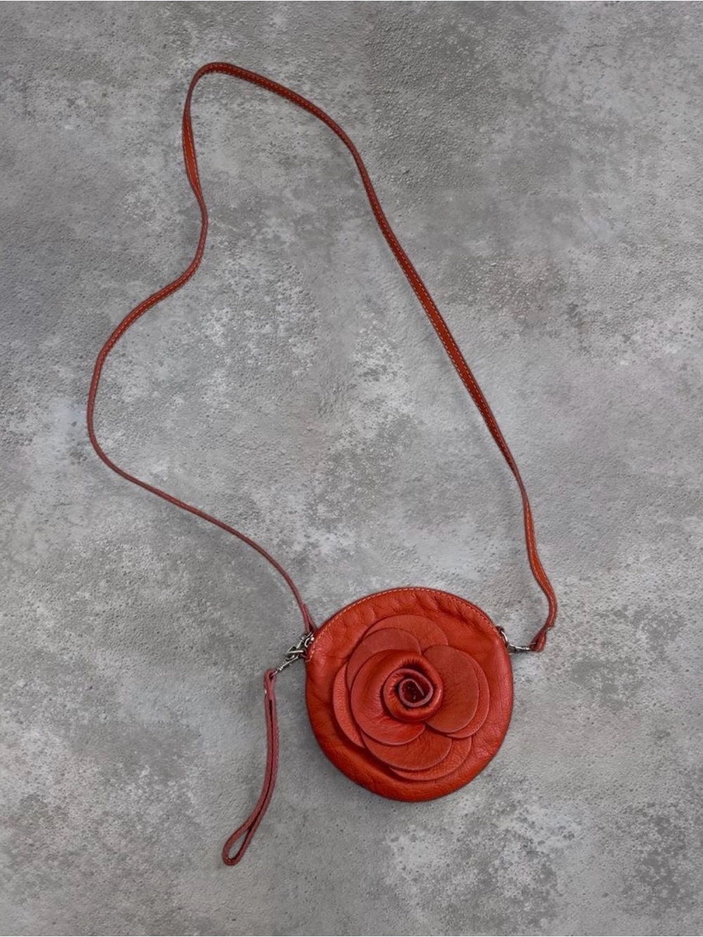 Made in Italy Coral Orange Floral Round Crossbody Bag & Wristlet - Women